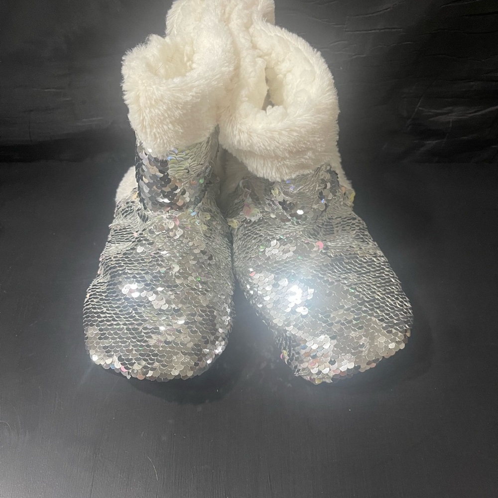 Sequin Slipper Boots Silver Iridescent